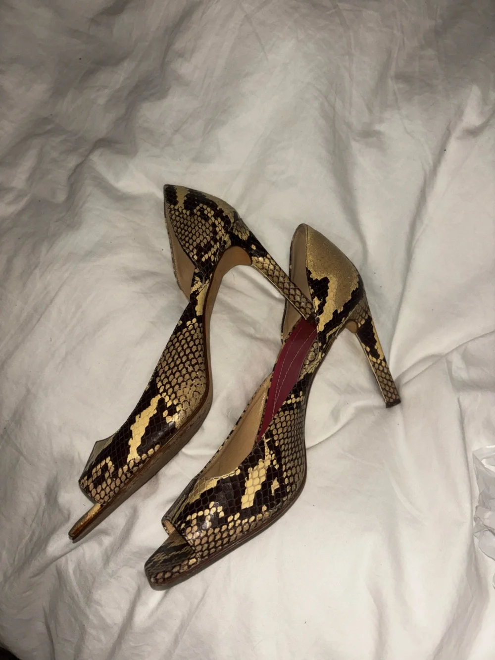 Kate Spade Python-Print Pointed Toe Heels in Brown and Black
